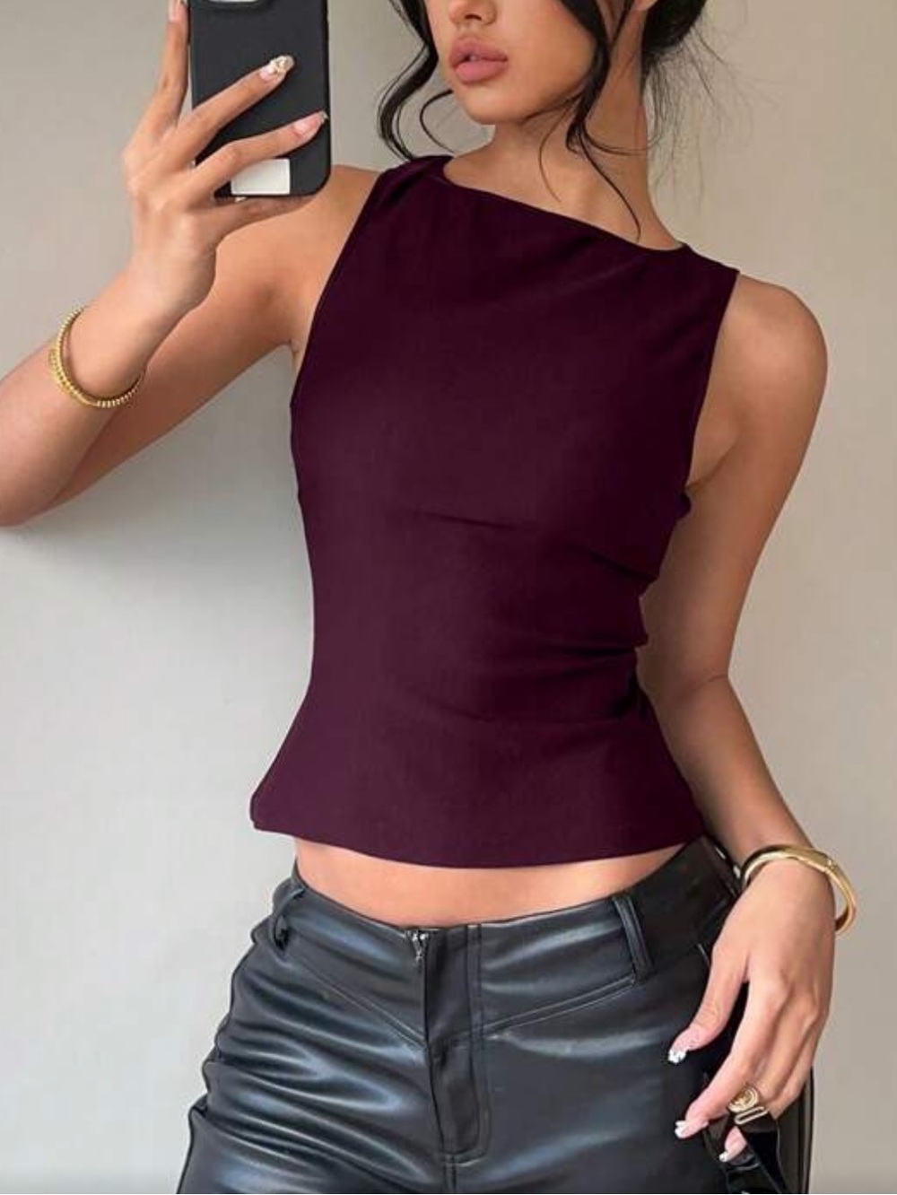 Sleek Burgundy Boatneck Camisole